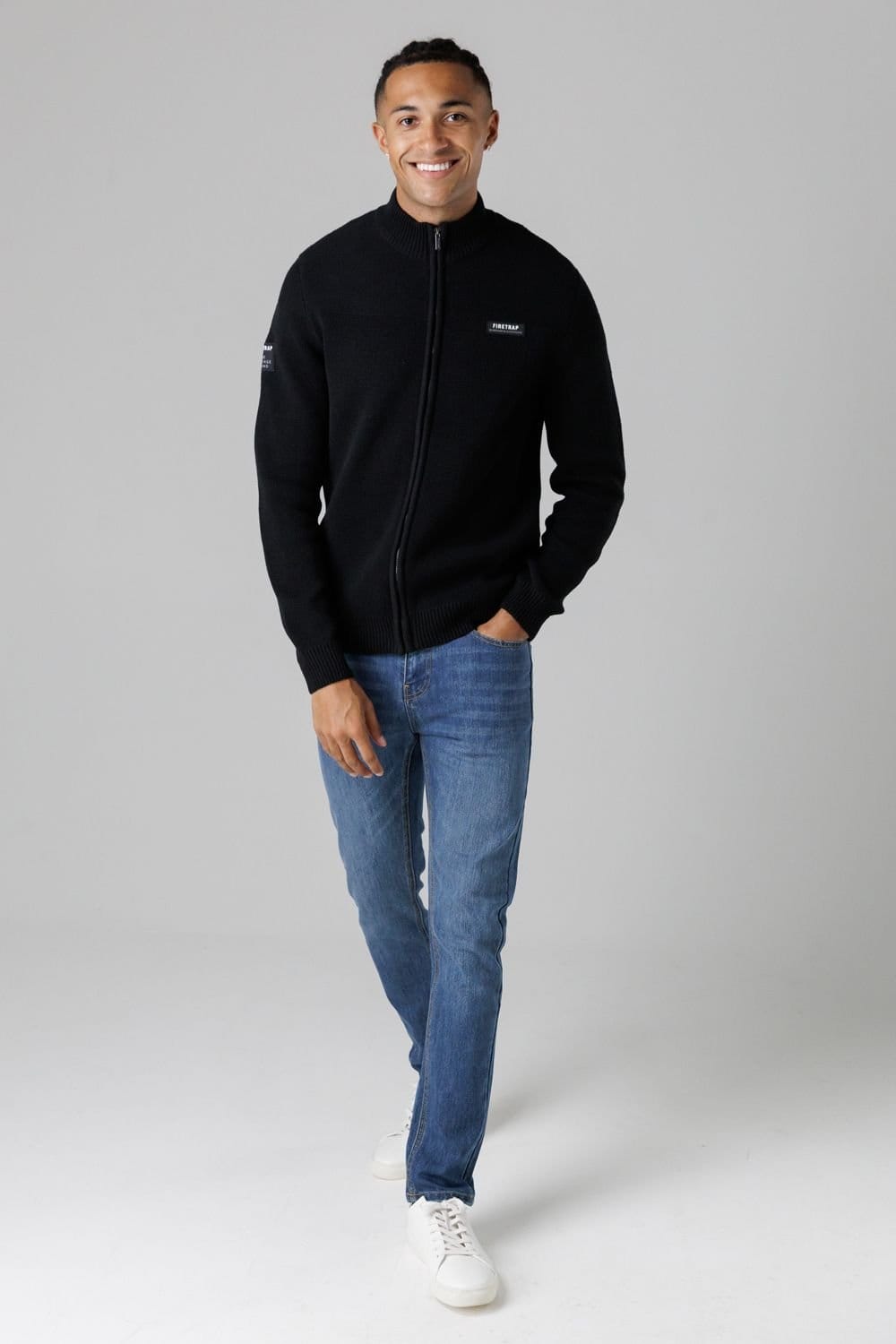 Firetrap Firetrap Men's Cotton Rich Zip Through Funnel Neck Jumper in Black - 4
