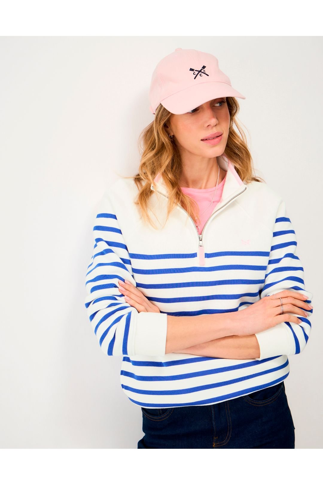 Crew Clothing Crew Clothing Women's Half Zip Sweat White Blue - 3