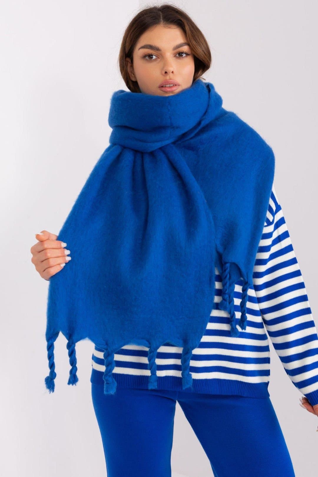 Love Lace Love Lace Women's Long Smooth Polyester Tassel Scarf for Fall Winter Wear in Blue