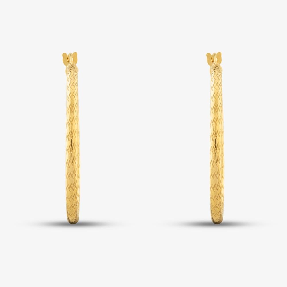 T.H.Baker T.H.Baker Women's 9ct Yellow Gold 30mm Diamond Cut Creole Earrings 1.53.4819 - 2