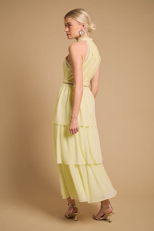 Oasis Oasis Women's Lace Tiered Halter Neck Midi Dress in Yellow - 3