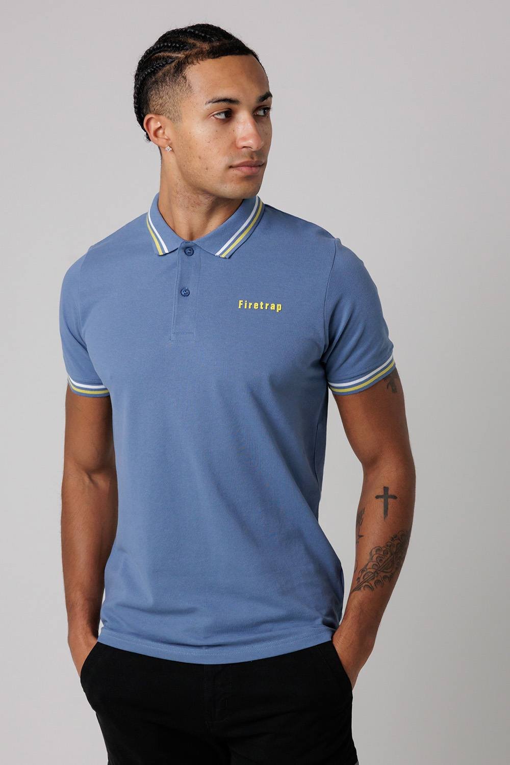 Firetrap Firetrap Men's Regular Fit Cotton Button Polo Shirt with Stripe Detail in Mid Navy - 3