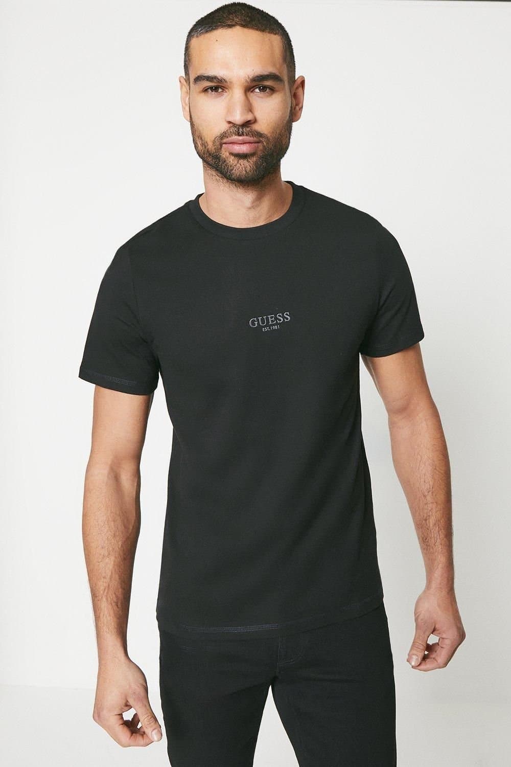 Guess Guess Men's Aidy Crew Neck Ss Tee Jet Black