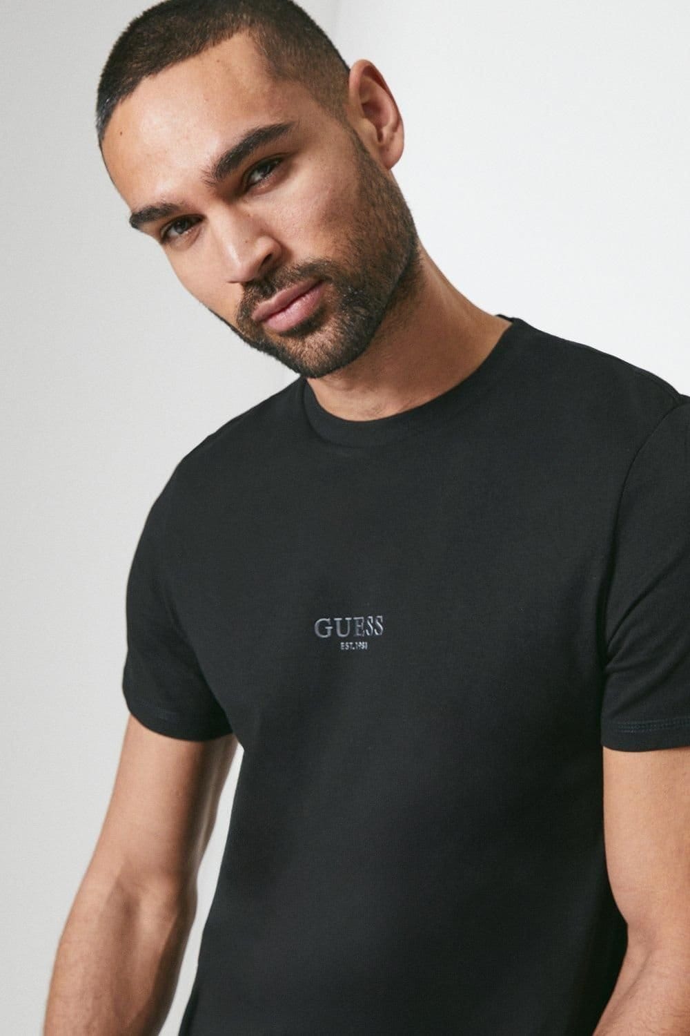 Guess Guess Men's Aidy Crew Neck Ss Tee Jet Black - 4