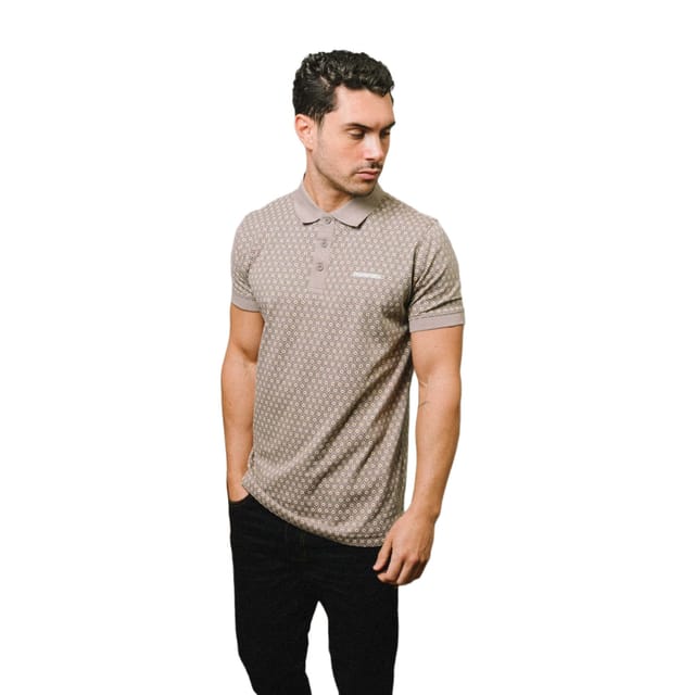 Lambretta Lambretta Men's AW24 Geometric Polo Shirt in Light Brown - 3