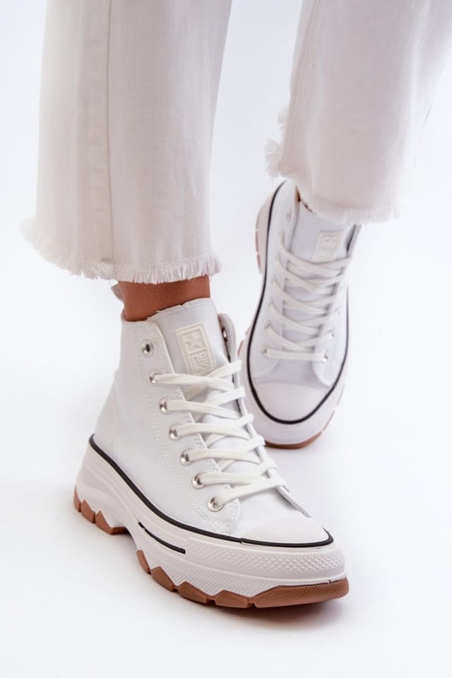 Love Lace Love Lace Women's Textile High Platform Sneakers with Elevated Sole Everyday in White - 3