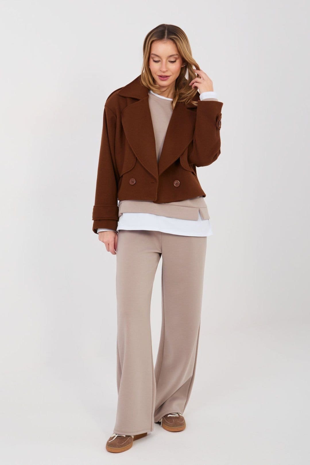 Love Lace Beige Casual Tracksuit Set with Pockets