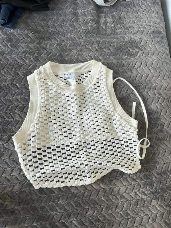Bershka White crochet backless top
