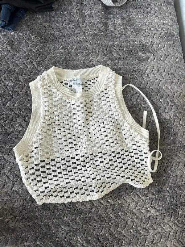 Bershka White Crochet Backless Top