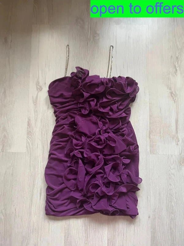 Asos luxe Rare Asos luxe 3d ruffle floral dress in purple with diamanté straps