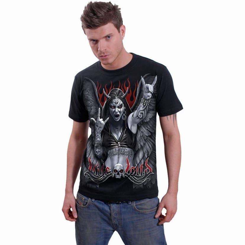 Spiral Direct Spiral Direct Men's Live Loud Back Print T-Shirt in Black - 1