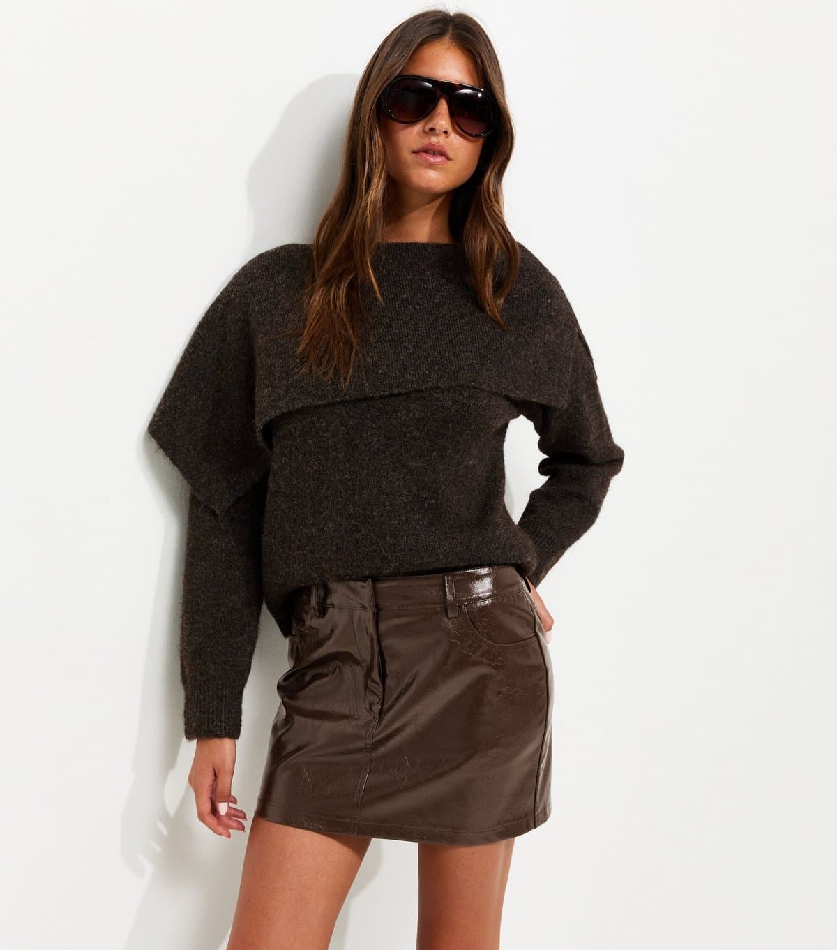 New Look Women's Dark Brown Vinyl Micro Mini Skirt New Look