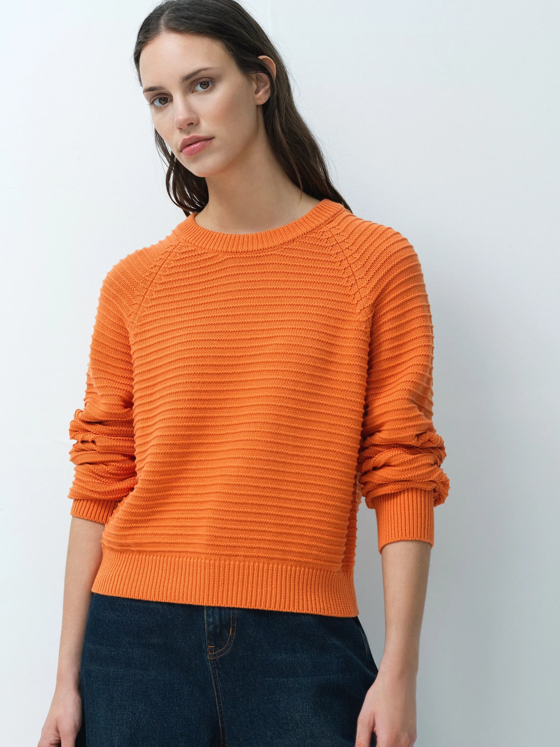 French Connection Lily Mozart Orange Purl Knit Jumper Saffron Orange