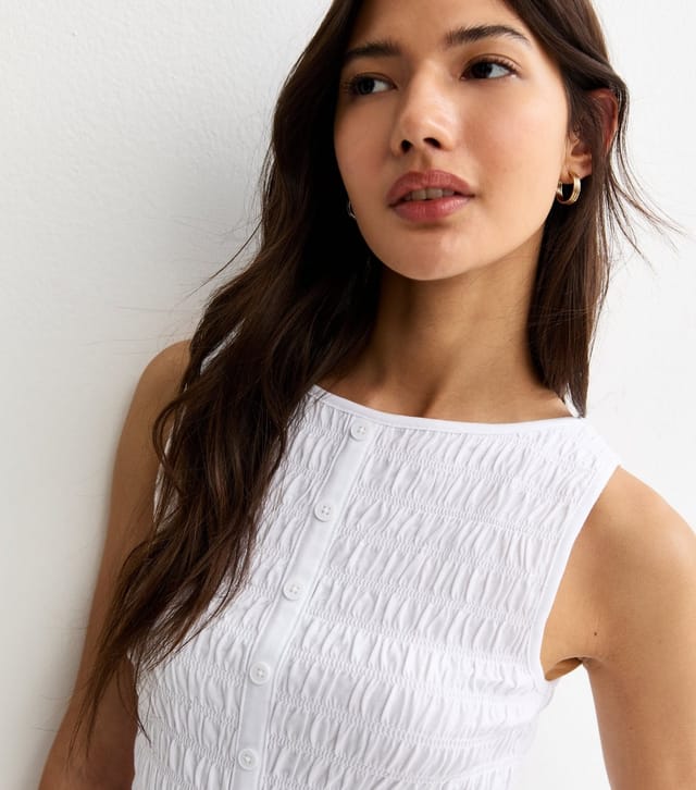 New Look Women's White Shirred Button Front Sleeveless Top New Look - 2