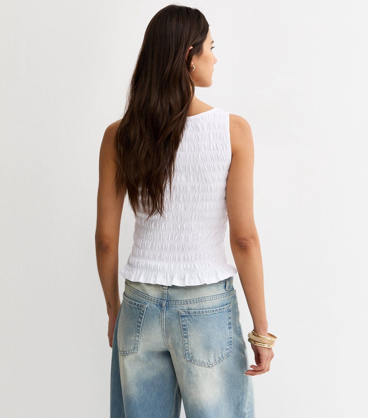 New Look Women's White Shirred Button Front Sleeveless Top New Look - 4