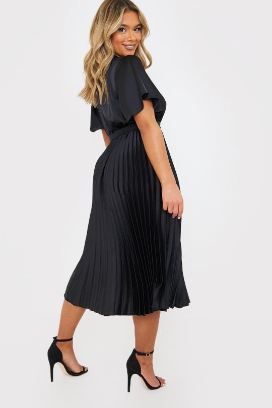 In The Style In The Style Women's Pleated Wrap Midi Dress in Black - 3