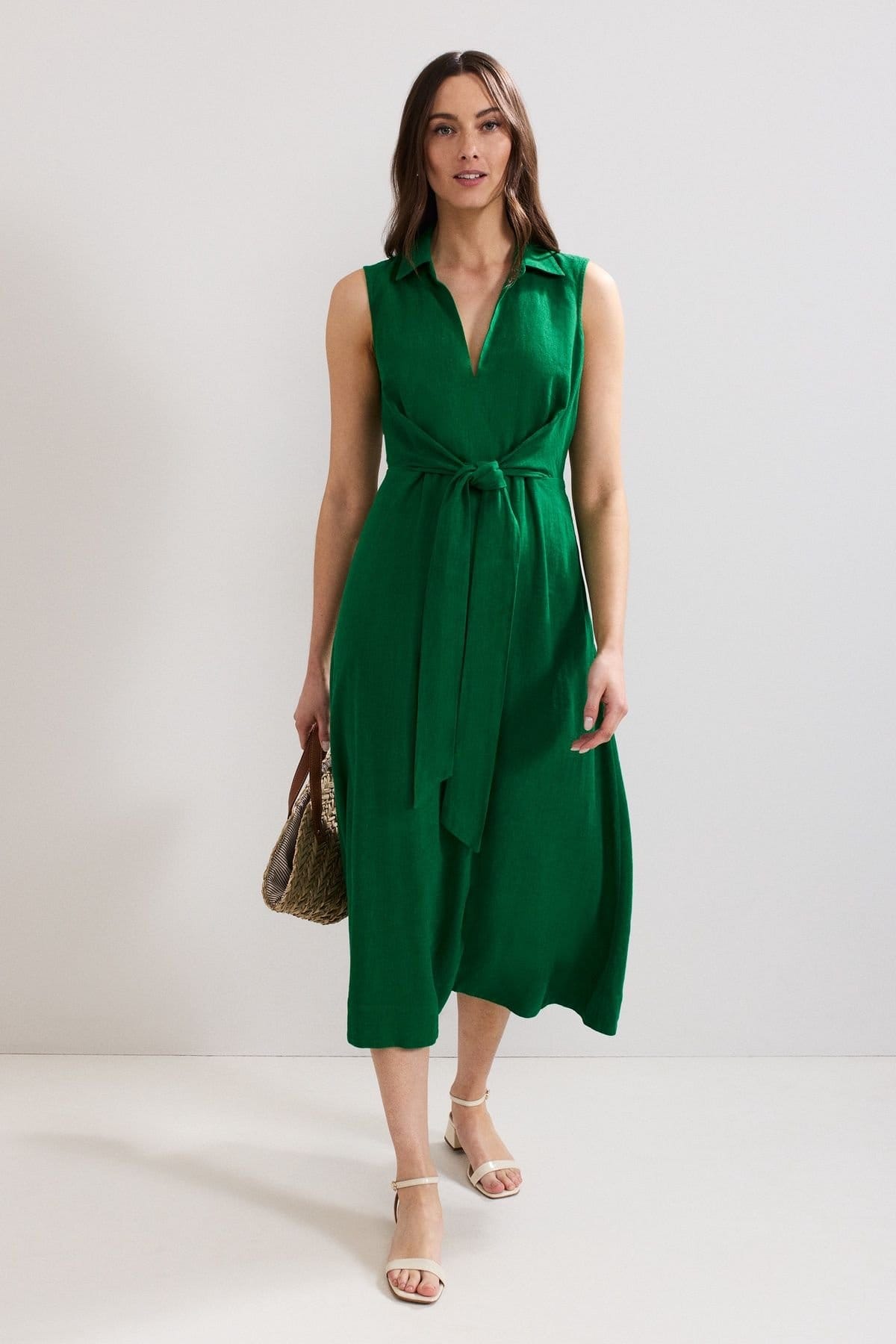 Phase Eight Bottle Green Linen Midi Shirt Dress