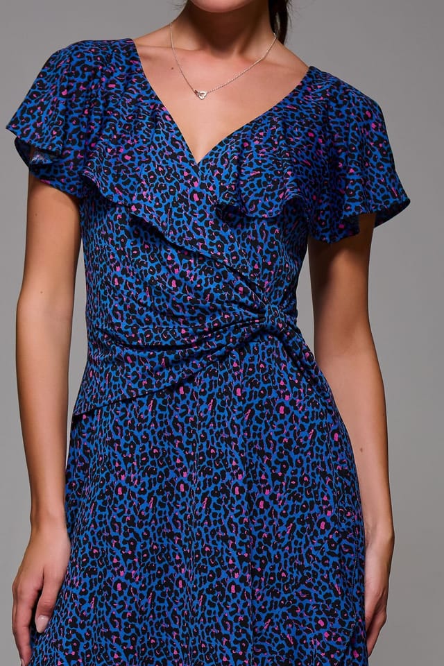 Jolie Moi Jolie Moi Women's Animal Print Frill Maxi Dress in Blue - 3