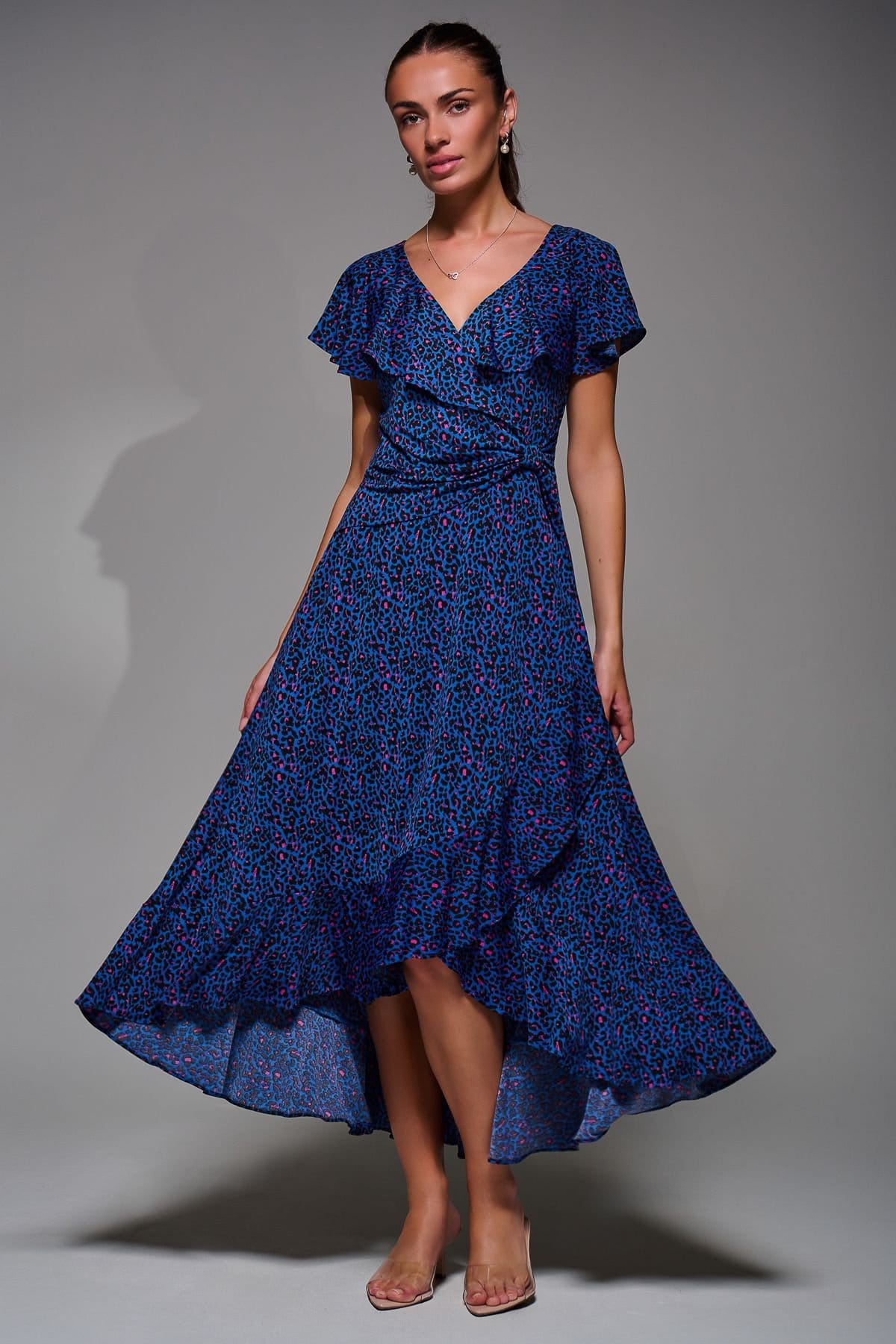 Jolie Moi Jolie Moi Women's Animal Print Frill Maxi Dress in Blue - 4