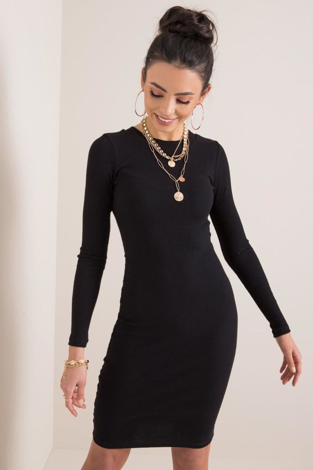 Love Lace Love Lace Women's Pencil Cut Long Sleeve Dress in Black
