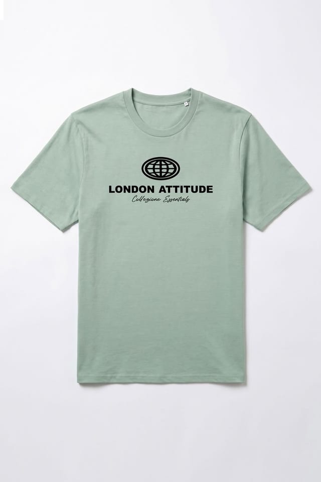 LONDON ATTITUDE LONDON ATTITUDE Men's Essential Globe Logo Premium Cotton T-Shirt in Pale Green - 2