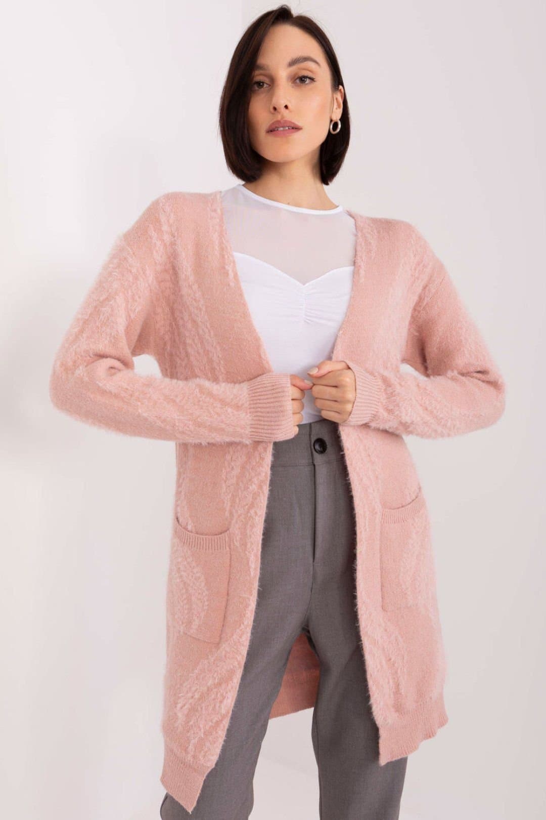 Love Lace Love Lace Women's Variegated Long Sleeve Open Cardigan with Pockets in Pink