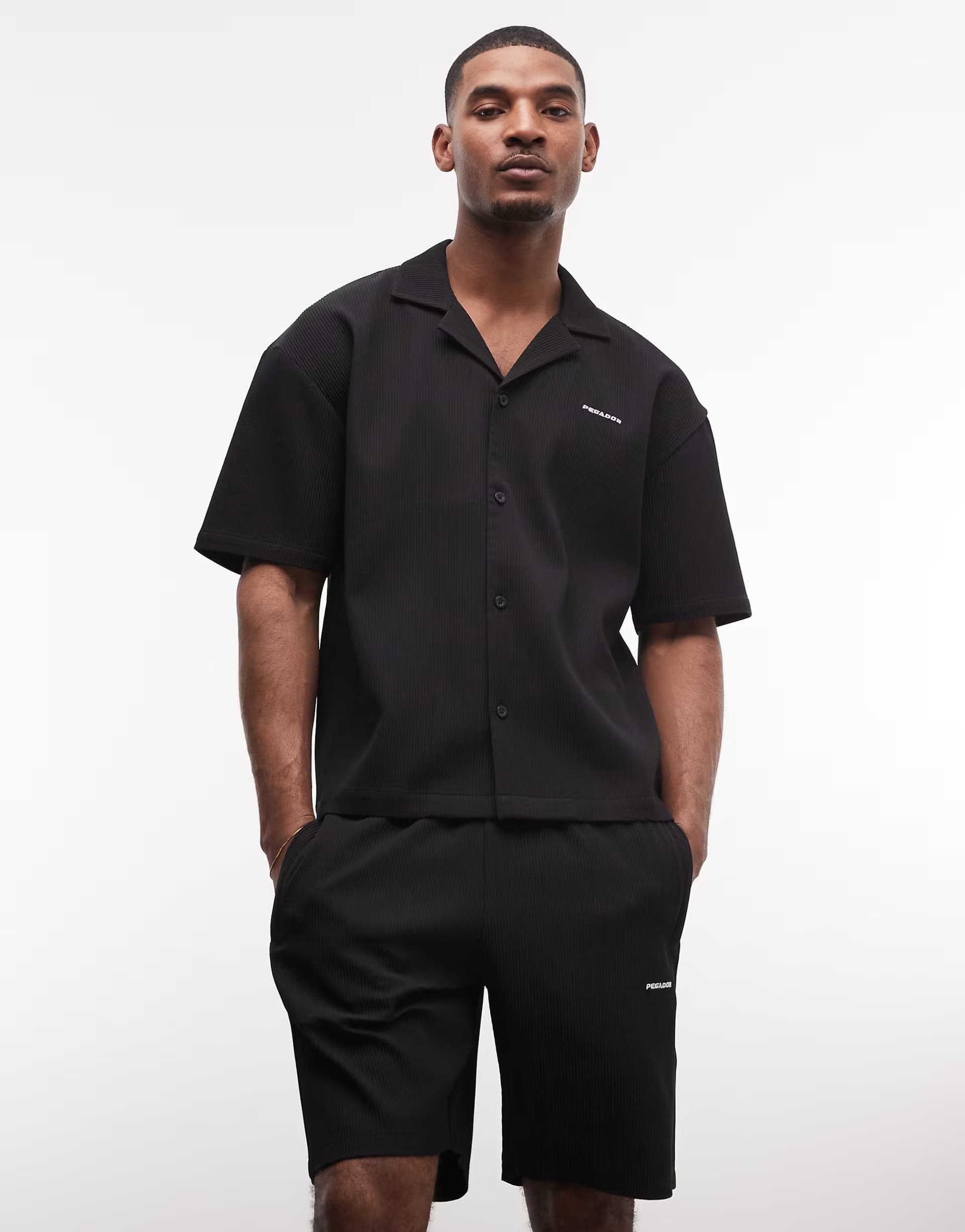 ASOS Pegador troy plissee summer shirt co-ord in black