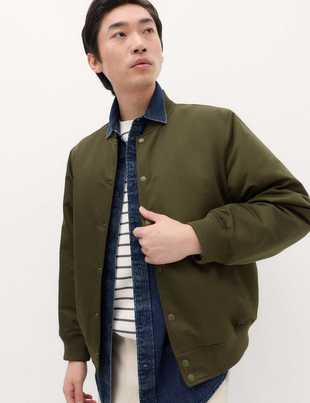 Marks & Spencer M&S Satin Bomber Jacket Dark Khaki