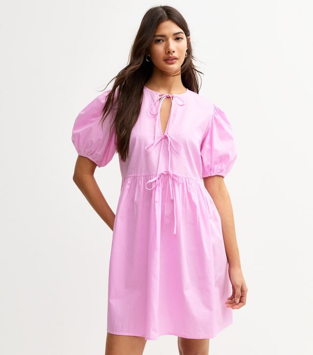New Look Women's Light Pink Tie Front Bow Detail Mini Dress New Look - 2