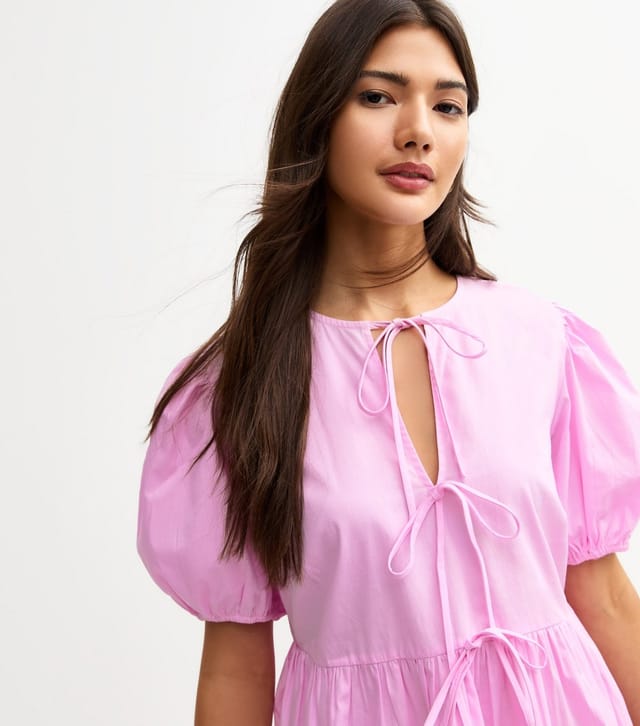New Look Women's Light Pink Tie Front Bow Detail Mini Dress New Look - 3