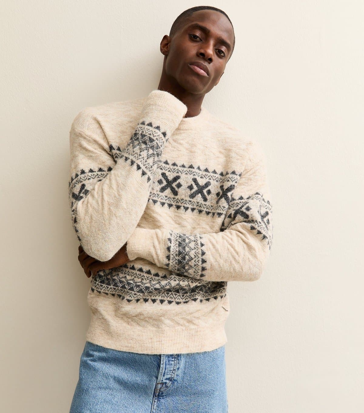 jack & jones Men's Cream Fairisle Knit Jumper Jack & Jones New Look