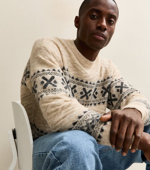 jack & jones Men's Cream Fairisle Knit Jumper Jack & Jones New Look - 2