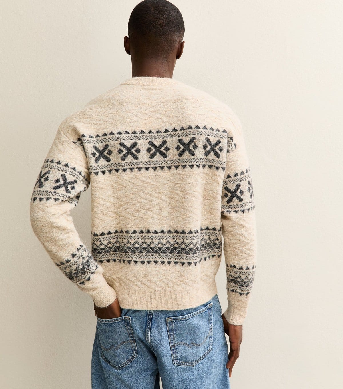jack & jones Men's Cream Fairisle Knit Jumper Jack & Jones New Look - 4