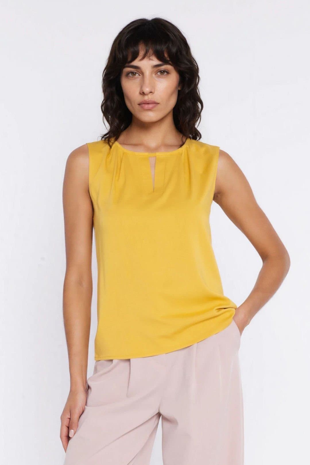 Love Lace Love Lace Yellow Viscose Sleeveless Blouse