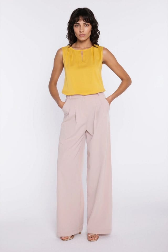 Love Lace Love Lace Women's Sleeveless V Neck Viscose Blouse with Button Back in Yellow - 2