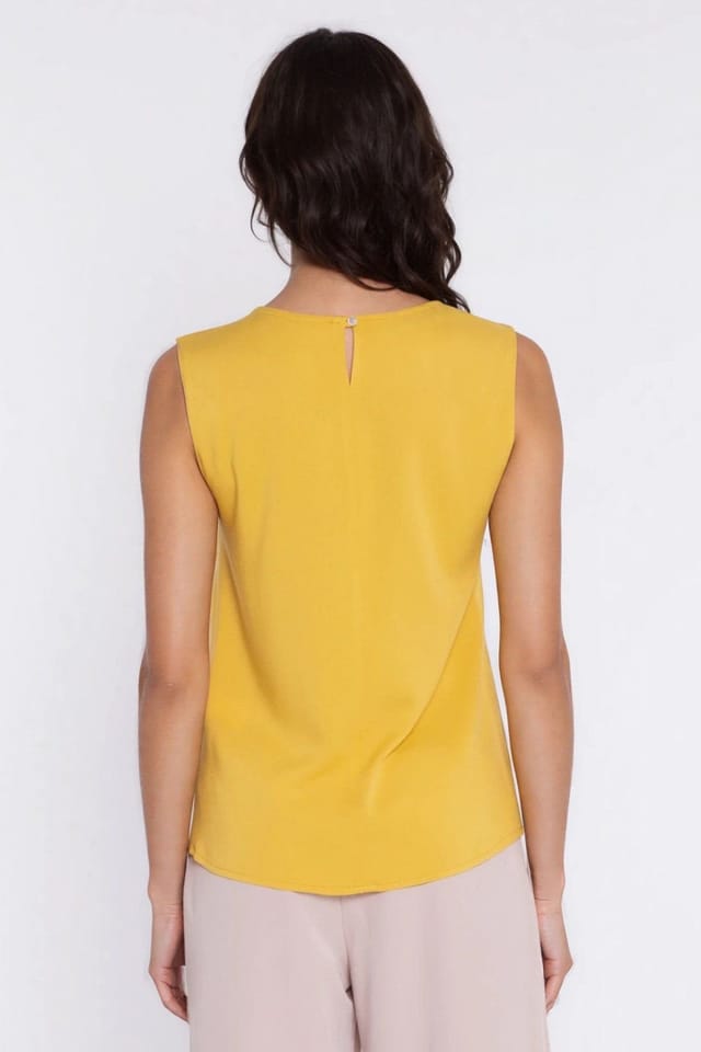 Love Lace Love Lace Women's Sleeveless V Neck Viscose Blouse with Button Back in Yellow - 3