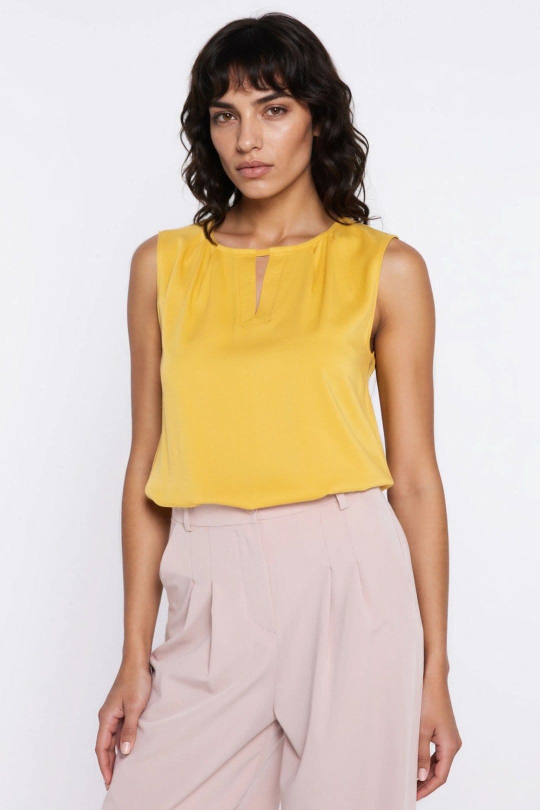 Love Lace Love Lace Women's Sleeveless V Neck Viscose Blouse with Button Back in Yellow - 4