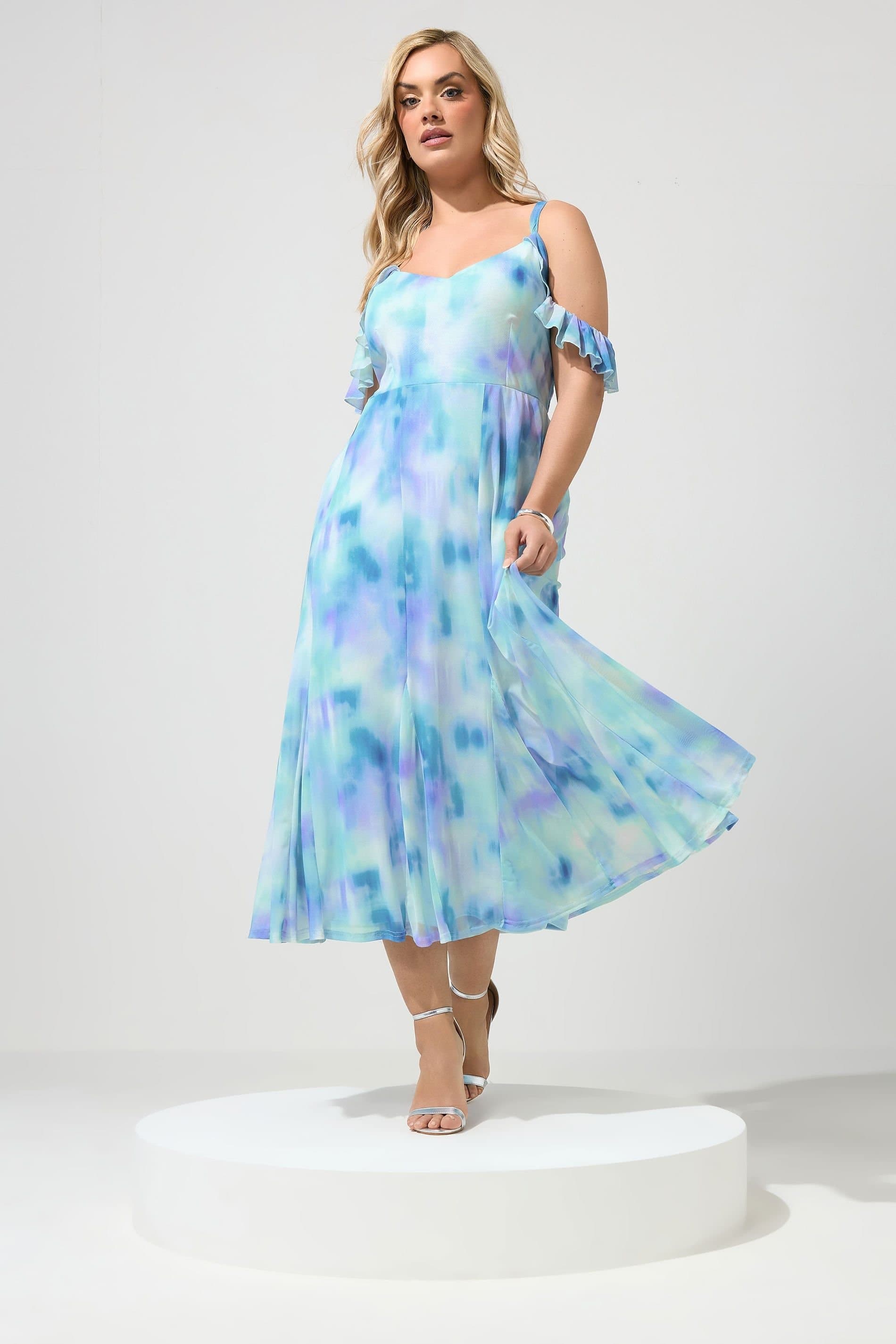 Yours Yours Women's Abstract Cold Shoulder Midi Dress in Baby Blue