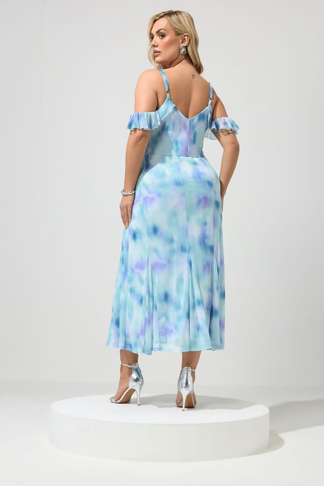 Yours Yours Women's Abstract Cold Shoulder Midi Dress in Baby Blue - 3