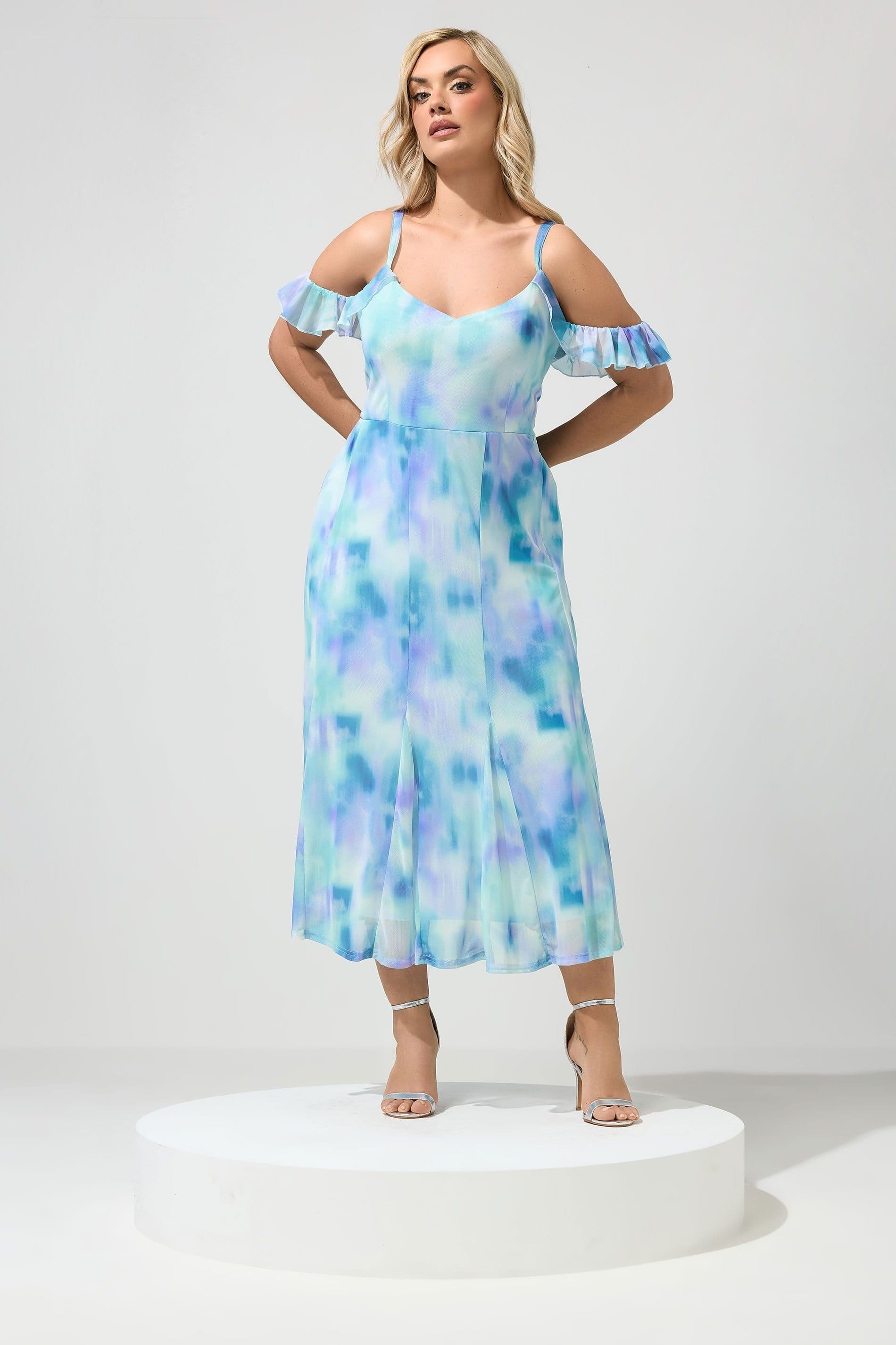 Yours Yours Women's Abstract Cold Shoulder Midi Dress in Baby Blue - 4