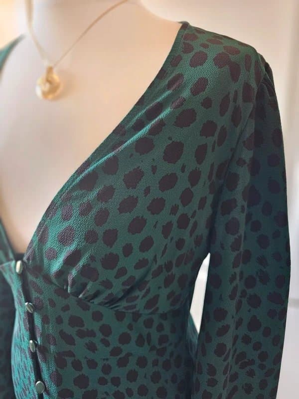 ASOS Design Womens UK 10 Teal & Black Leopard Print Button-Through Mini Dress