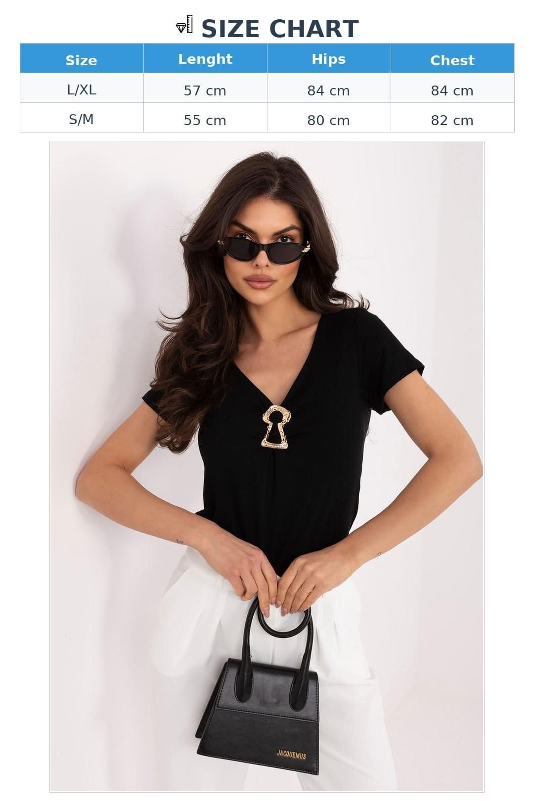 Love Lace Love Lace Women's Fitted V Neck Short Sleeve Blouse with Metal in Black - 4