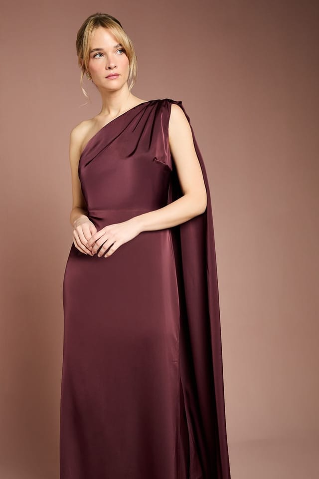 Coast Coast Women's Honoured Drape One Shoulder Satin Maxi Bridesmaid Dress in Espresso - 2