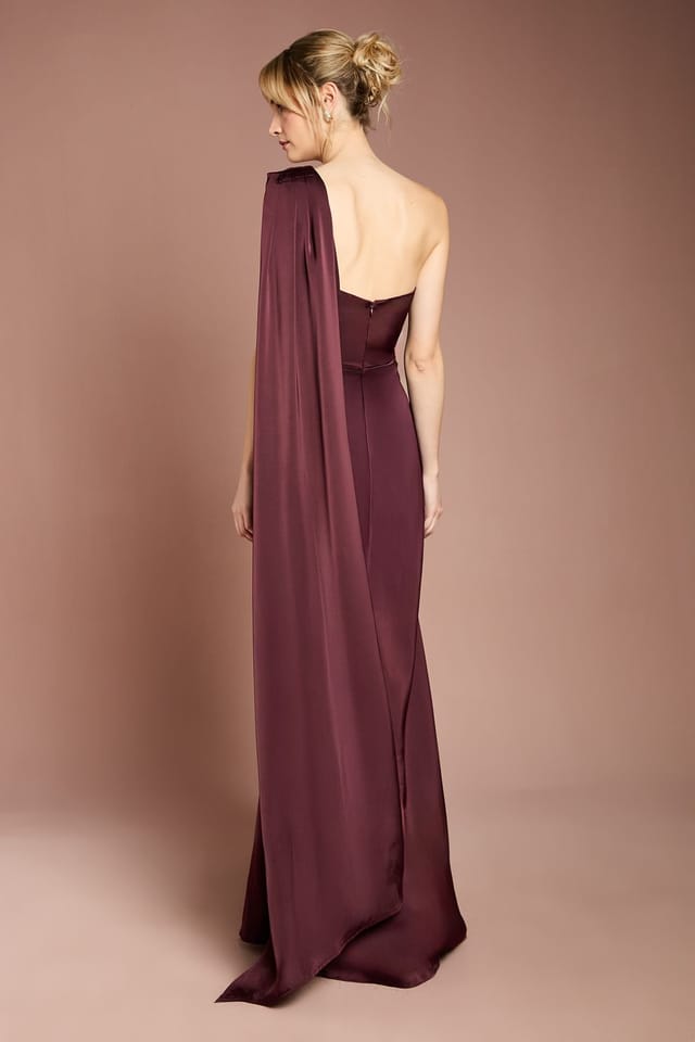 Coast Coast Women's Honoured Drape One Shoulder Satin Maxi Bridesmaid Dress in Espresso - 3