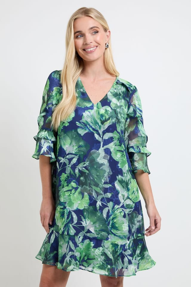 Wallis Wallis Women's Petite Floral Print Ruffle Shift Dress in Navy - 2