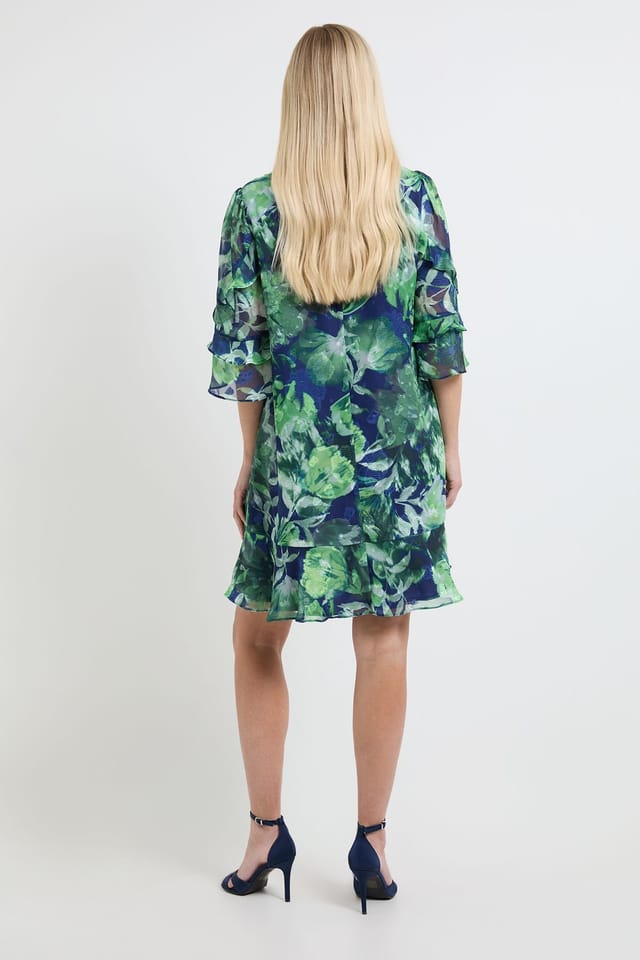 Wallis Wallis Women's Petite Floral Print Ruffle Shift Dress in Navy - 3