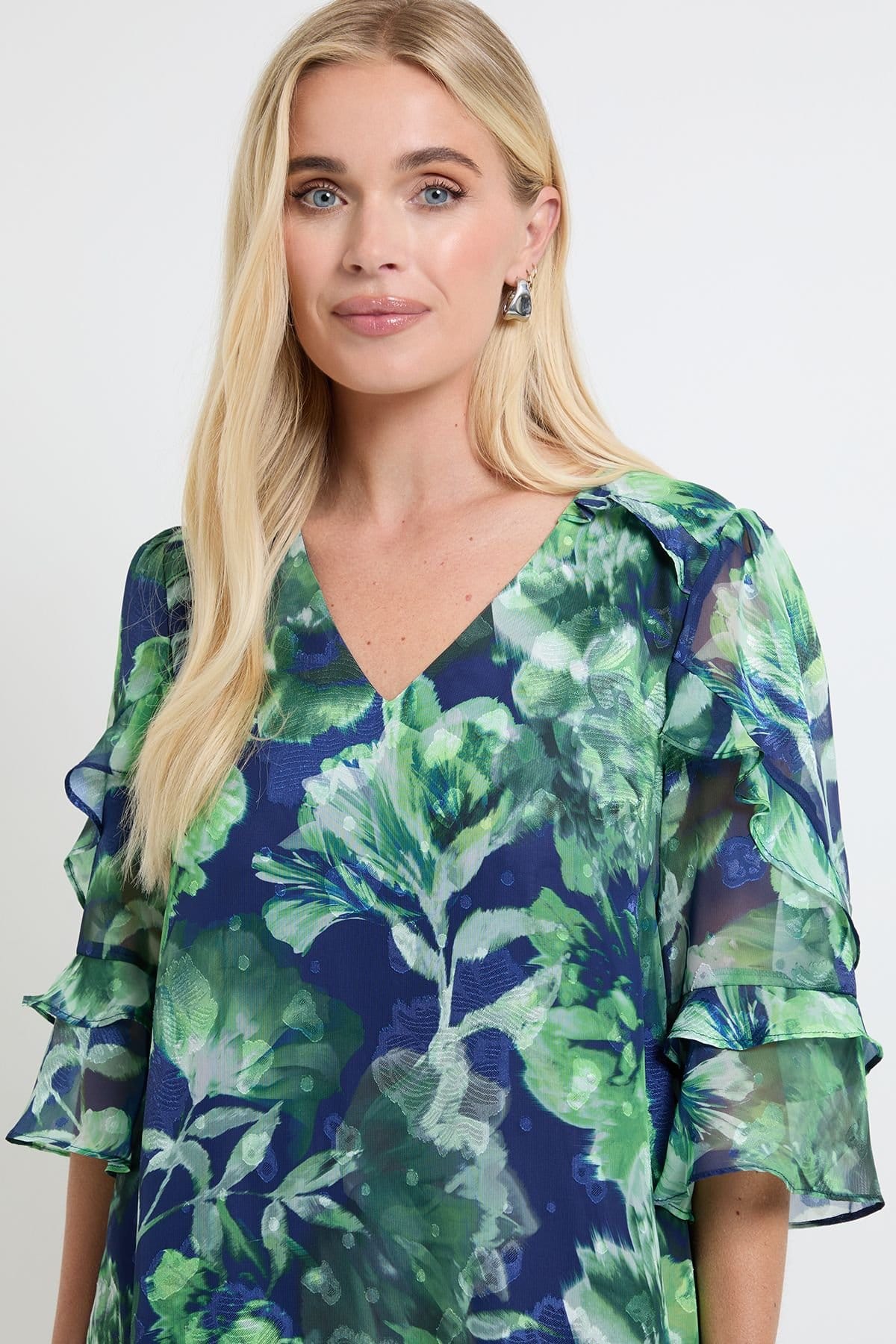 Wallis Wallis Women's Petite Floral Print Ruffle Shift Dress in Navy - 4