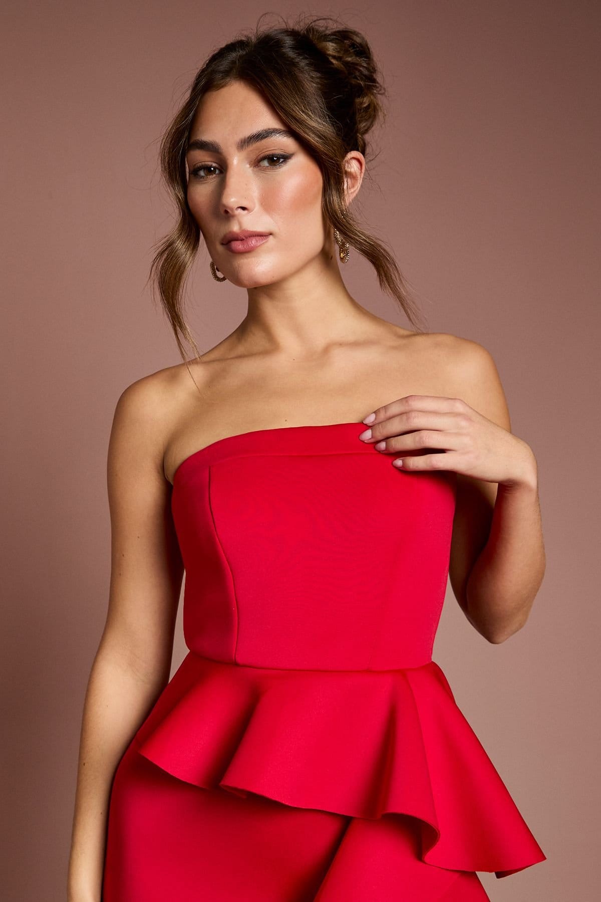 Coast Coast Women's Bandeau Ruffle Stretch Crepe Maxi Dress in Red - 4