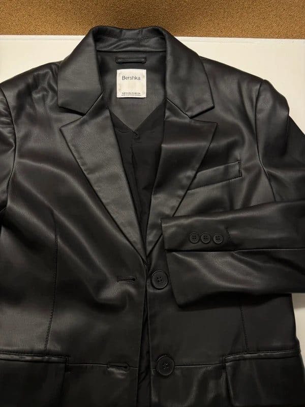 Bershka Black Faux Leather Oversized Jacket