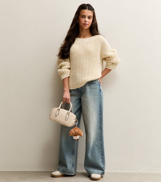 New Look Girls' Off White Moss Stitch Slash Neck Jumper New Look - 2